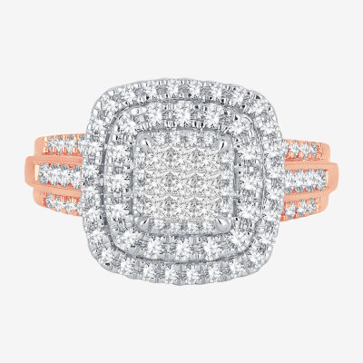 Womens 1 CT.T.W. Natural Diamond Cushion Halo Engagement Ring