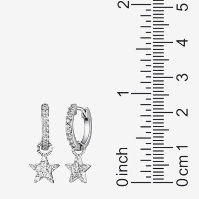 Womens 1/2 CT. T.W. Cubic Zirconia Sterling Silver 22.1mm Star Hoop Earrings