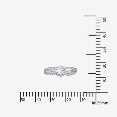 Diamonart Womens White Cubic Zirconia Sterling Silver Round Crossover Side Stone Promise Ring