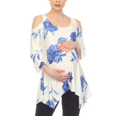 White Mark Maternity Womens Scoop Neck 3/4 Sleeve Tunic Top