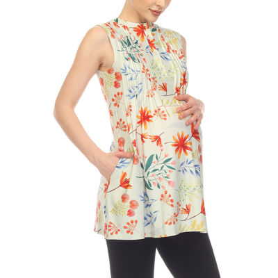 White Mark Maternity Womens Crew Neck Sleeveless Tunic Top