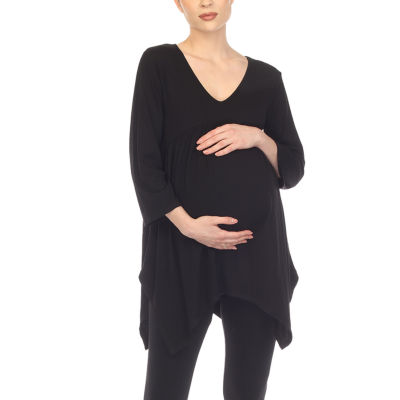 White Mark Maternity Womens V Neck Long Sleeve Tunic Top