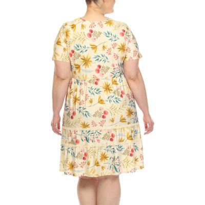 White Mark Womens Short Sleeve Floral Fit + Flare Dress Plus