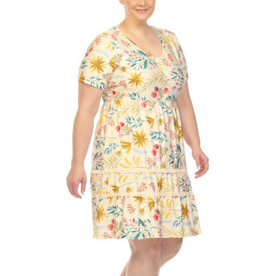 White Mark Plus Short Sleeve Floral Fit + Flare Dress