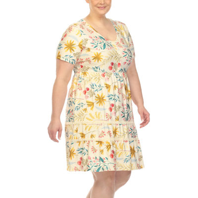 White Mark Womens Short Sleeve Floral Fit + Flare Dress Plus