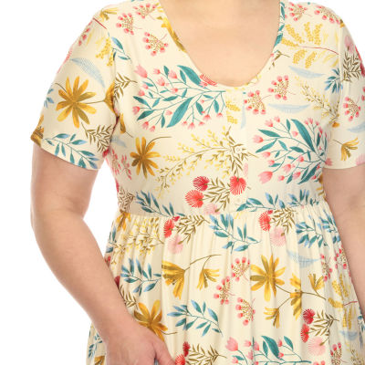 White Mark Womens Short Sleeve Floral Fit + Flare Dress Plus