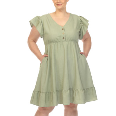 White Mark Womens Plus Short Sleeve Empire Waist Dress