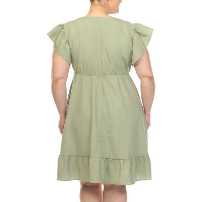 White Mark Womens Plus Short Sleeve Empire Waist Dress