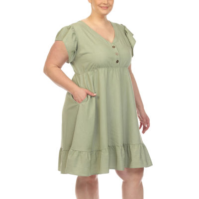 White Mark Womens Plus Short Sleeve Empire Waist Dress