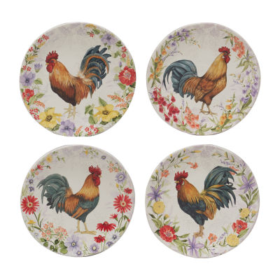 Certified International Floral Rooster 4-pc. Earthenware Salad Plate