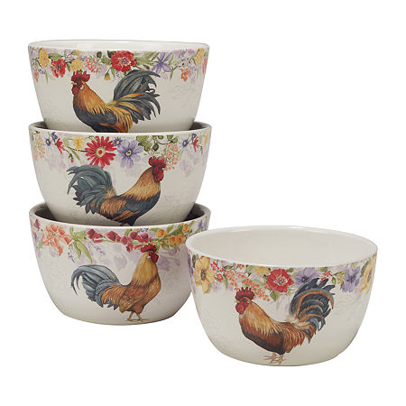 Certified International Floral Rooster 4-pc. Earthenware Ice Cream Bowl, One Size, White