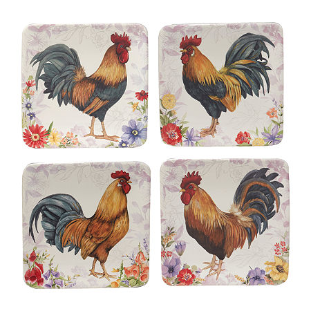 Certified International Floral Rooster 4-pc. Earthenware Appetizer Plate, One Size, White