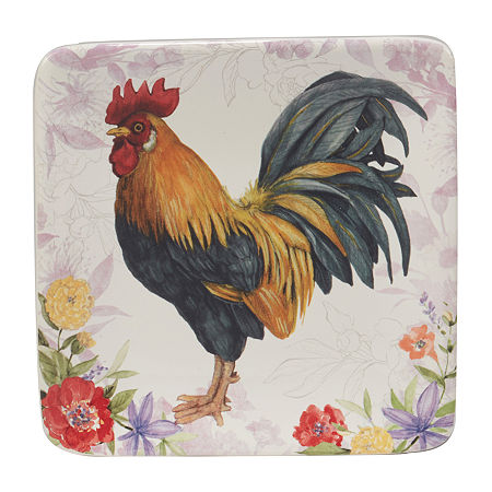 Certified International Floral Rooster 4-pc. Earthenware Appetizer Plate, One Size, White