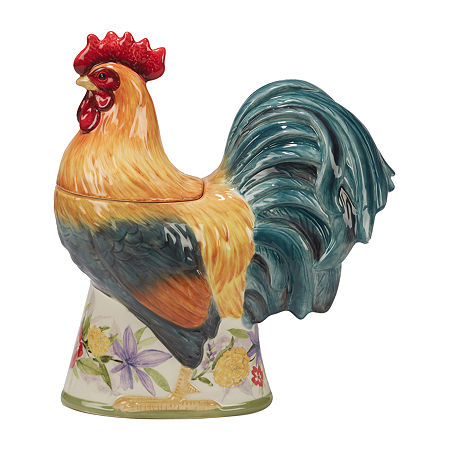 Certified International Floral Rooster Earthenware Cookie Jar, One Size, White