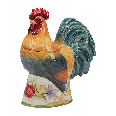 Certified International Floral Rooster Earthenware Cookie Jar, One Size, White