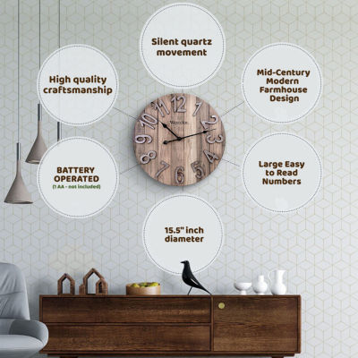 Westclox 15.5" Farmhouse Wood Grain Wall Clock