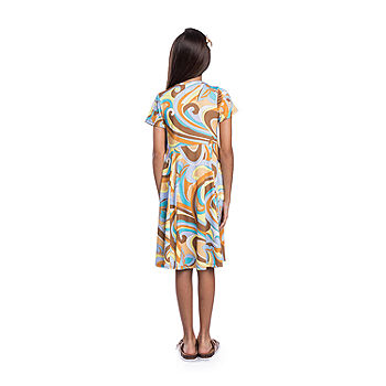 24seven Comfort Apparel Big Girls Short Sleeve Fit + Flare Dress, Color:  Brown Multi - JCPenney