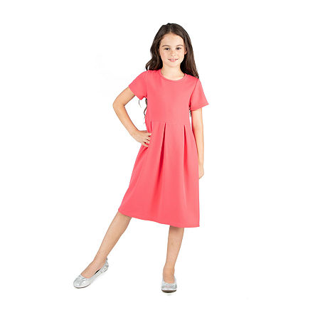 24sevenkid Big Kid Girls Short Sleeve Fit + Flare Dress, Small, Orange