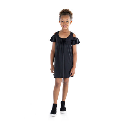 24sevenkid Big Kid Girls Short Sleeve A-Line Dress, Small, Black