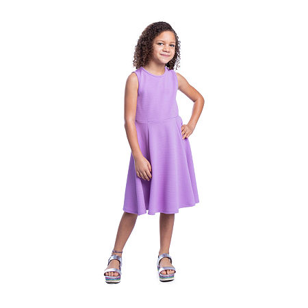 24sevenkid Big Kid Girls Sleeveless Fit + Flare Dress, X-large, Purple