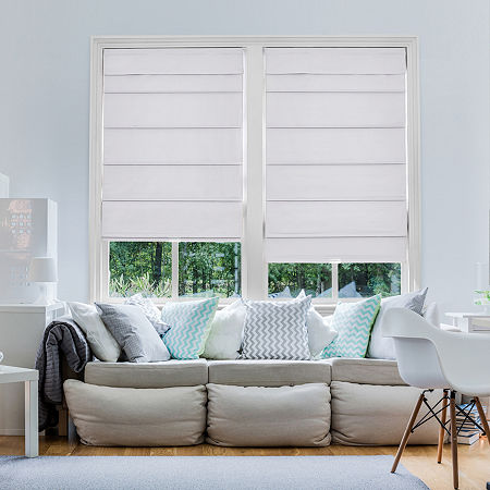 Home Basics Classic Cotton Twill Fabric With Blackout Liner Custom Cordless Blackout Roman Shade In White