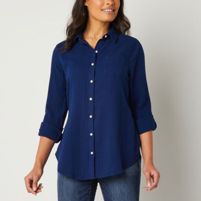 St. John's Bay Womens Long Sleeve Relaxed Fit ButtonDown Shirt JCPenney