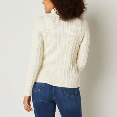 St. John's Bay Womens Turtleneck Long Sleeve Cable Knit Pullover Sweater