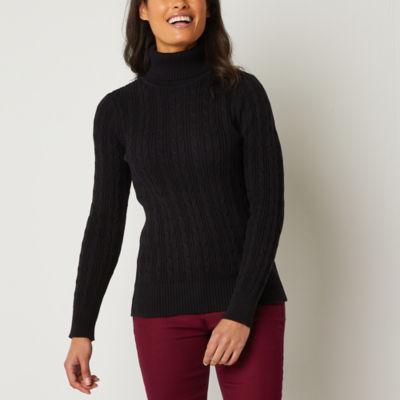 Womens black cable knit turtleneck outlet sweater