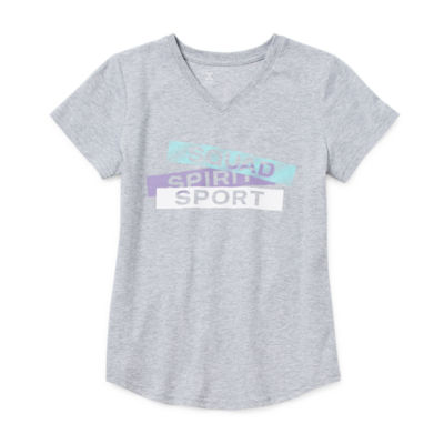 Xersion Little & Big Kid Girls V Neck Short Sleeve Regular Fit Graphic T-Shirt