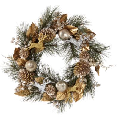 North Pole Trading Co. "22"" Gold Reindeer" Indoor Wreath