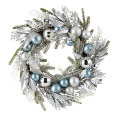 North Pole Trading Co. 20 Silver Ornament Indoor Christmas Wreath