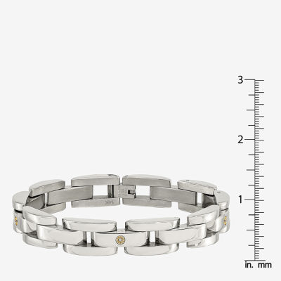 Mens 14K White Gold Stainless Steel 8 1/2 Inch Link Chain Bracelet