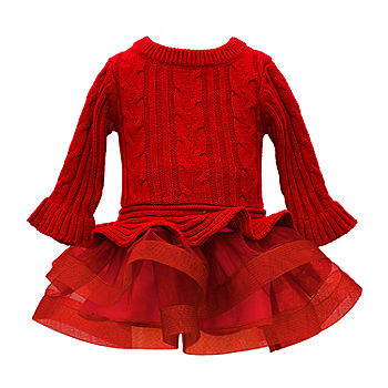 Ralph Lauren Crochet Long-Sleeve Sweater Day Dress in Poppy Red
