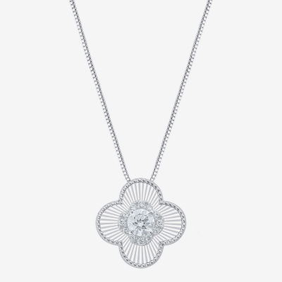 Diamond Blossom (G Womens 1/2 CT. T.W. Lab Grown White Diamond 10K White Gold Clover 18 Inch Pendant Necklace