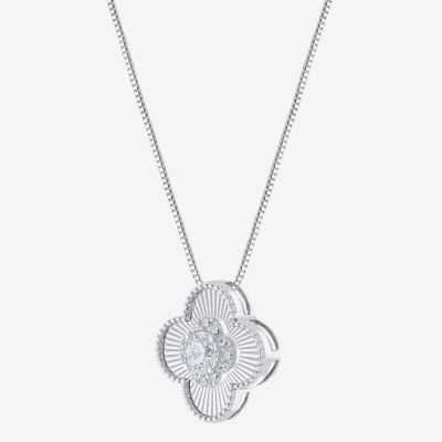 Diamond Blossom (G Womens 1/2 CT. T.W. Lab Grown White Diamond 10K White Gold Clover 18 Inch Pendant Necklace