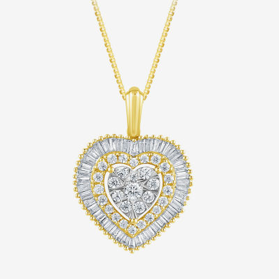 Diamond Blossom (G Womens 1 CT. T.W. Lab Grown White Diamond 10K White Gold Heart 18 Inch Pendant Necklace