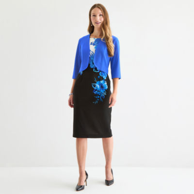 Maya Brooke Womens Floral Jacket Dress, Color: Royal Black JCPenney
