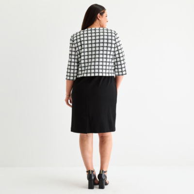 Maya Brooke Womens Plus Plaid Jacket Dress