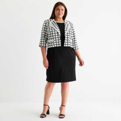 Maya Brooke Womens Plus Plaid Jacket Dress
