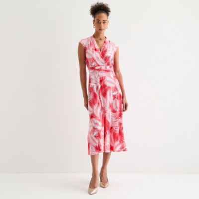 Perceptions Womens Sleeveless Leaf Midi Fit + Flare Dress