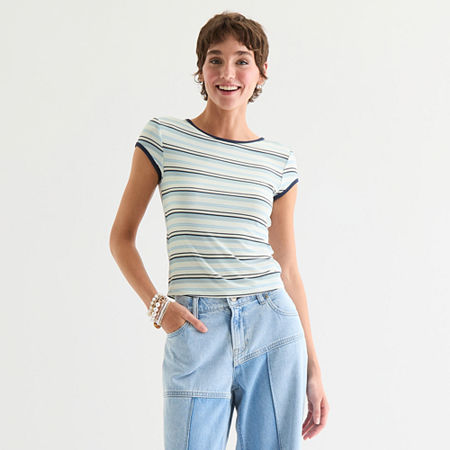 Arizona Womens Round Neck Short Sleeve Juniors T-Shirt, Xx-large, Blue