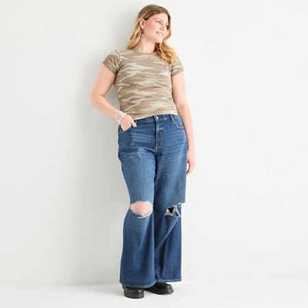 Arizona Juniors Plus Airy Drape Womens Low Rise Baggy Fit Jean, 22, Blue