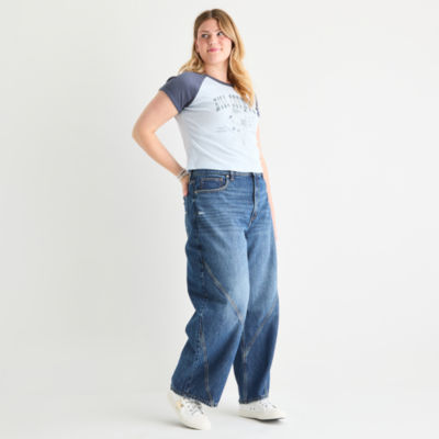 Arizona Juniors Plus Barrel Womens Mid Rise Baggy Fit Jean