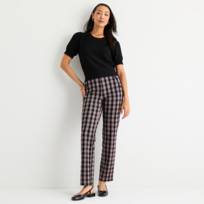 Liz Claiborne Womens Easy-on + Easy-off Seated Wear Straight Pull-On Pant
