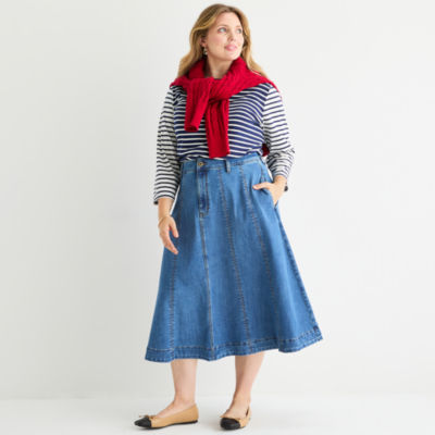 St. John's Bay Womens High Rise Midi A-Line Skirt-Plus