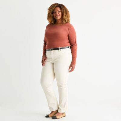 St. John's Bay Stretch Fabric Womens Mid Rise Straight Leg Jean