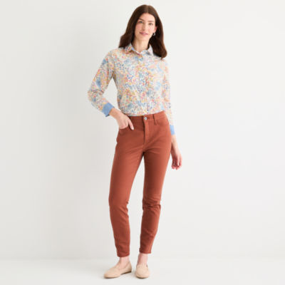 St. John's Bay Womens Easy-on + Easy-off Hidden Access Opening Cuffed Long Sleeve Regular Fit Button-Down Shirt