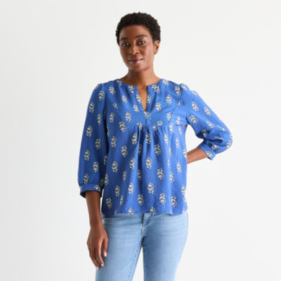 St. John's Bay Womens Split Crew Neck 3/4 Sleeve Blouse