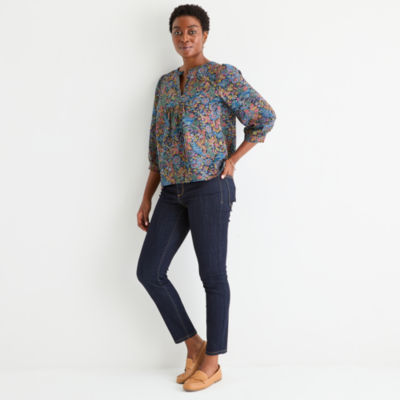 St. John's Bay Womens Split Crew Neck 3/4 Sleeve Blouse