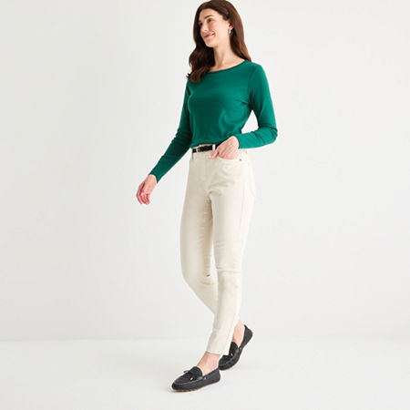 St. John's Bay Womens Mid Rise Skinny Fit Jean, 10 Petite, White